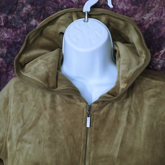 Vintage Y2K Plush &Lush Velour Hoodie Top Jacket Lady-M Zip Pockets Shimmer Tan - Picture 5 of 14